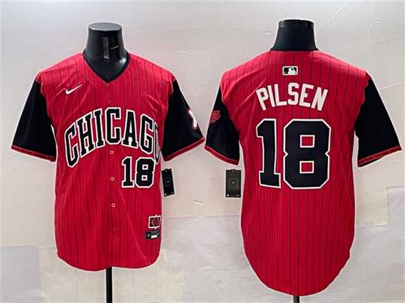 Men%27s Chicago White Sox #18 Pilsen Red Black 2025 City Connect Limited Stitched Jersey